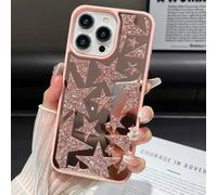 Shein Funda de teléfono 2 en 1 a prueba de golpes con textura de piel de rociado de aceite, adornada con espejo, cristales, grandes y pequeñas estrellas de