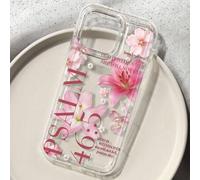Shein Funda de teléfono a prueba de golpes con patrón de lirio de diosa de perlas falsas de moda floral blanco & rosa Salmo 46:5, compatible con iPhone 16/1