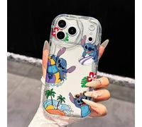Shein Funda de teléfono con borde ondulado transparente de Stitch y Angel, autorizada por Disney, compatible con iPhone 17 Pro Max, 17, 16 Pro Max, 15 Pro M