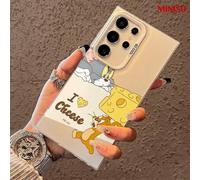 Shein Funda de teléfono con decoración moldeada "Yo amo el queso" de Tom y Jerry de MINISO para Samsung S26 Ultra/S26 Edge/S26 Plus/S26/S25 Ultra/S25 Plus/S