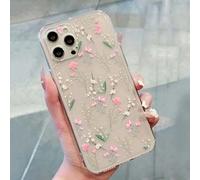 Shein Funda de teléfono con elementos de flores de moda, ilustración de dibujo de línea de flores, espacio de agujero de precisión, carcasa transparente pin