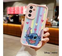 Shein Funda de teléfono con forma de corazón a rayas pastel de Stitch de Disney MINISO, funda protectora de dibujos animados linda adecuada para Samsung S26