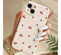 Shein Funda de teléfono con patrón de cereza blanca, borde con agujero preciso, pintada de colores, anti-caída, compatible con la versión internacional de ,