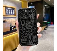 Shein Funda de teléfono con protección de lente antirrayas y patrón de línea de graffiti de estilo de moda, pintada de negro, compatible con Apple/Redmi/Inf