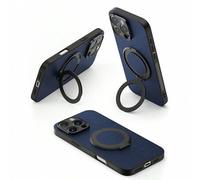 Shein Funda de teléfono con soporte magnético azul marino. Estuche rígido de plástico con anillo magnético, 1 pieza. Funda de teléfono a prueba de golpes, c