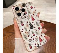 Shein Funda de teléfono con tema navideño, estilo artístico lindo de bola de Navidad beige, árbol de Navidad, rama de pino, impresión de arándano rojo, adec