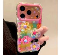 Shein Funda de teléfono de lujo linda y colorida con patrón de graffiti floral 3D en cuadrícula compatible con iPhone 17 Pro Max 16 15 Pro Max, marco de len