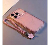 Shein Funda de teléfono de lujo ultra delgada transparente rosa mate suave con carga inalámbrica magnética, gran ventana de transformación instantánea 17 Pr