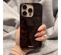 Shein Funda de teléfono de moda con textura de tortuga de ámbar negro y lámina vintage marrón, compatible con iPhone 17/16 Pro Max, Apple 15, 14 New, 12 Pro