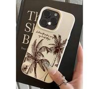 Shein Funda de teléfono minimalista con palmera - Estilo elegante de arte lineal con patrón de árbol de coco, fuente casual "Hang Loose", textura crema, com