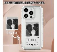 Shein Funda de teléfono personalizada con elementos de lista de reproducción de música, diseño de foto y nombre de texto, amortiguación de aire transparente