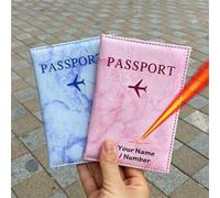 Shein Funda personalizada con nombre para pasaporte, billetera de viaje con patrón de mármol, funda para pasaporte con nombres personalizados, regalo person