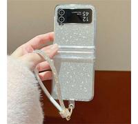 Shein Funda plegable de teléfono con carcasa trasera de PC dura, protección clara, con mariposa de strass 3D, efecto de ondas de agua y colgante de lazo com