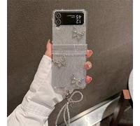 Shein Funda plegable de teléfono con carcasa trasera de PC dura, protección clara, con mariposa de strass 3D, efecto de ondas de agua y colgante de lazo com