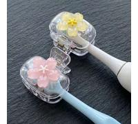 Shein Funda portátil para cepillo de dientes con patrón de flor de cerezo, caja de almacenamiento transparente para cepillo de dientes de viaje, clip protec