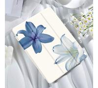 Shein Funda protectora básica para tableta con patrón de flores azul y blanco, suave y a prueba de golpes, con función de soporte inteligente/activación/sus