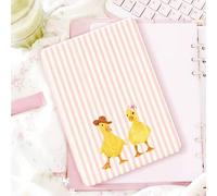 Shein Funda protectora con patrón de rayas rosas y patchwork de 2 patitos amarillos de dibujos animados compatible con Kindle 2024, Ko-Bo, Kindle NK 11/Kind