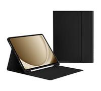 Shein Funda protectora de color negro sólido básica para tableta con soporte plegable de triple pliegue y ranura para bolígrafo compatible con Samsung Galax