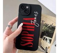 Shein Funda protectora de teléfono con espejo personalizada, minimalista y linda para pareja, con firma personalizada, frase corta y letras de colores múlti