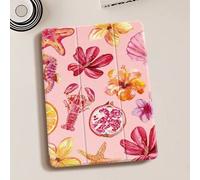Shein Funda protectora para tableta con patrón de elementos oceánicos de hibisco sobre fondo rosa, compatible con iPad 9.7/10.2/10.5/10.9/12.9/Pro 11, 10.
