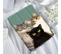 Shein Funda protectora para tableta con patrón de tres gatos lindos sobre fondo verde, compatible con iPad 9.7/10.2/10.5/10.9/12.9/Pro 11, 10ma Gen, compat