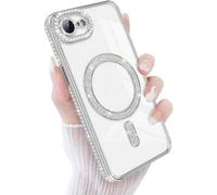 Shein Funda transparente de teléfono con diamantes Gitter, compatible con iPhone 17 Pro Max 16 15 14 13 12 11 Pro 14 Plus 17 E, admite carga inalámbrica mag
