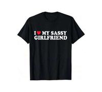Shein Funny Couple T-Shirt - 'I Love My Sassy GF' Valentine's Day Gift, 100% CottonCotton Short-Sleeved Men's T-Shirt 2025 Summer New Style Summer Party Cas