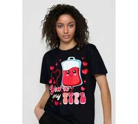 Shein Funny Nurse 'You're My Type' Valentine's Day T-Shirt 100%Cotton Soft & Comfortable, Round Neck, Design with Cartoon Blood Bag Print, Ideal for Daily