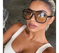 Shein Gafas de moda con montura grande de estilo aviador retro, montura de plástico que favorece a rostros grandes, decoración casual para uso diario para h