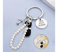 Shein Gafas de sol con colgante de perla en forma de avión, llavero con cita de piloto "vive tu sueño", tema de viaje con avión y gafas de sol, de aleación