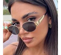 Shein Gafas ovaladas para mujer, marco de metal retro chic en negro, accesorio de viaje & playa, otoño/invierno negocios & casual, estilo universitario, sir