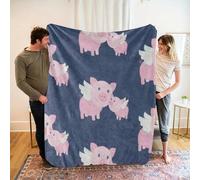 Shein Gemütliche Süße Flügel-Schwein-Design Fleece Decke - Weiches, Atmungsaktives 100 % Polyester, Hochauflösendes Digitaldruck, Ganzjahres-Waschmaschineng