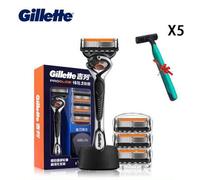 Shein Gillette Fusion 5 Cercanía y Comodidad, Mango + 4 Recambios de Cuchillas, Incluye Soporte, Regala Cinco Maquinillas de Afeitar de Viaje Portátiles