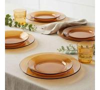 Shein GLASSEA - Set de 6 Platos Duralex Ámbar Lys | Plato Hondo / Llano / Postre | Vajilla de Vidrio Templado | Resistente, Elegante y Apto para Mesa de Dia