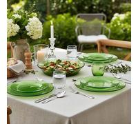Shein GLASSEA - Set de 6 Platos Duralex verde LYS | Plato Hondo / Llano / Postre | Vajilla de Vidrio Templado | Resistente, Elegante y Apto para Mesa de Dia