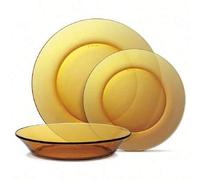 Shein GLASSEA - Vajilla de Vidrio DURALEX 18 Piezas Ámbar Vintage, 6 Servicios con Platos Hondos, Llanos y de Postre, Ideal para Cocina, Comedor y Cena de N