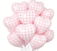 Shein Globo con forma de corazón a cuadros rosa y blanco de 18", globo de helio con forma de corazón con rejilla azul claro, globo de película de poliéster,