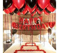 Shein Globo de 39 piezas con letras "Feliz Cumpleaños" en rojo, que incluye globos de látex rojos y negros, globos con forma de corazón rojos y negros de 18