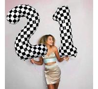 Shein Globo de aluminio con números del 0 al 9 en blanco y negro de 40 pulgadas a cuadros digitales, para decoración de fiestas de cumpleaños de autos de ,