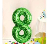 Shein Globo de aluminio gigante de 40 pulgadas con diseño de minero de píxeles verdes - Gran globo de dígitos a cuadros verdes para minería, globo digital d