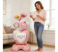 Shein Globo de lámina con forma de corazón romántico para el Día de la Madre con 1 pieza de base, adecuado para decoraciones del Día de la Madre, decoracion