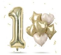 Shein Globo dorado champán de 40 pulgadas, globo de número grande de luz dorada con números del 0 al 9, globo de papel de aluminio con corazón crema beige y