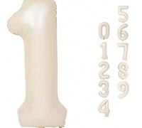 Shein Globo número 1 de 40 pulgadas color beige para decoración de 1er cumpleaños, globos de papel de aluminio grandes de números 0-9 que se inflan por sí s