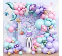 Shein Globos con forma de cola de pez y concha de estilo fiesta temática, set de globos metálicos morados y verdes, set de globos de látex rosados, verdes y
