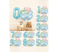 Shein Globos con números azules del 0 al 9, globos de lámina grandes que se inflan por sí solos con números del 0 al 9 y globos con forma de corazón, adecua