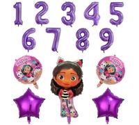 Shein Globos con números del 1 al 9 de película de aluminio morada de Gabby's Dollhouse, Juego de globos con tema de fiesta sorpresa de Gabby's Dollhouse, D