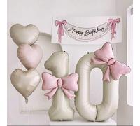 Shein Globos de lámina con números de 40 pulgadas en marrón y blanco, globos con lazos en rosa claro, decoración de globos con números temáticos de cumpleañ