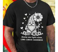 Shein Gnome One Fights Alone LUNG CANCER AWARENESS Camiseta Hombre Concienciación Cáncer Pulmonar Apoyo Regalo Original Moda Casual Inspiradora Edición L