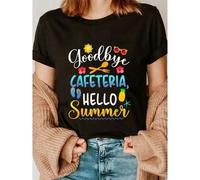Shein Goodbye Cafeteria Hello Summer" Lunch Lady Last Day of School T-Shirt - Women'S Men'S Graphic Tee, Casual Short Sleeve with Colorful School-Theme