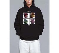 Shein Gorillaz Hooded Mens Demon Days Band Logo Hooded Sweatshirt Short Sleeve Black